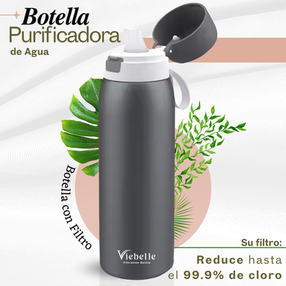 Botella con Filtro de Agua de Acero Inoxidable Viebelle - Color Gris